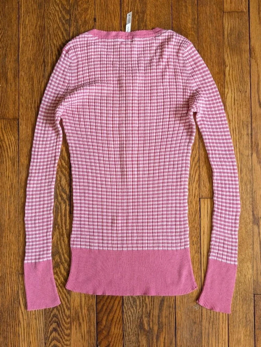 Vintage Aeropostale Pink & White Striped Ribbed Henley Long Sleeve Shirt